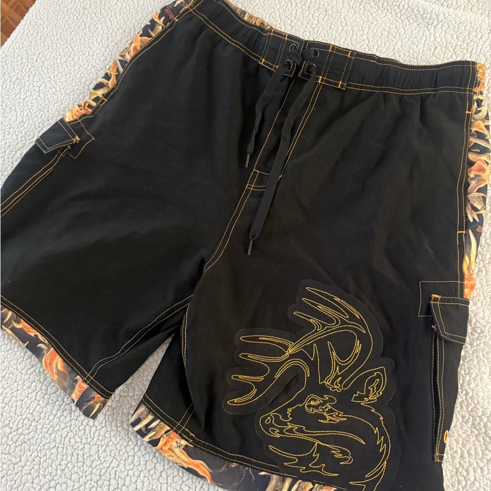 Legendary Whitetails Black Shorts with Orange Flame Print